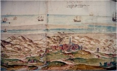 Werendijke op het Panorama van Walcheren uit circa 1550 door Antoon van den Wijngaerde (Museum Plantin-Moretus Prentenkabinet, Antwerpen.JPG